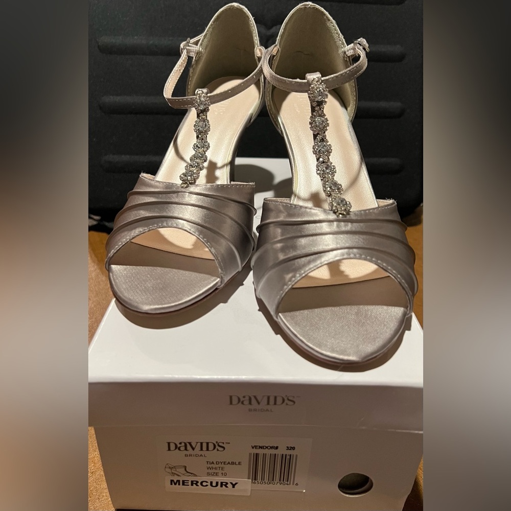 David’s Bridal Gray Satin Heels